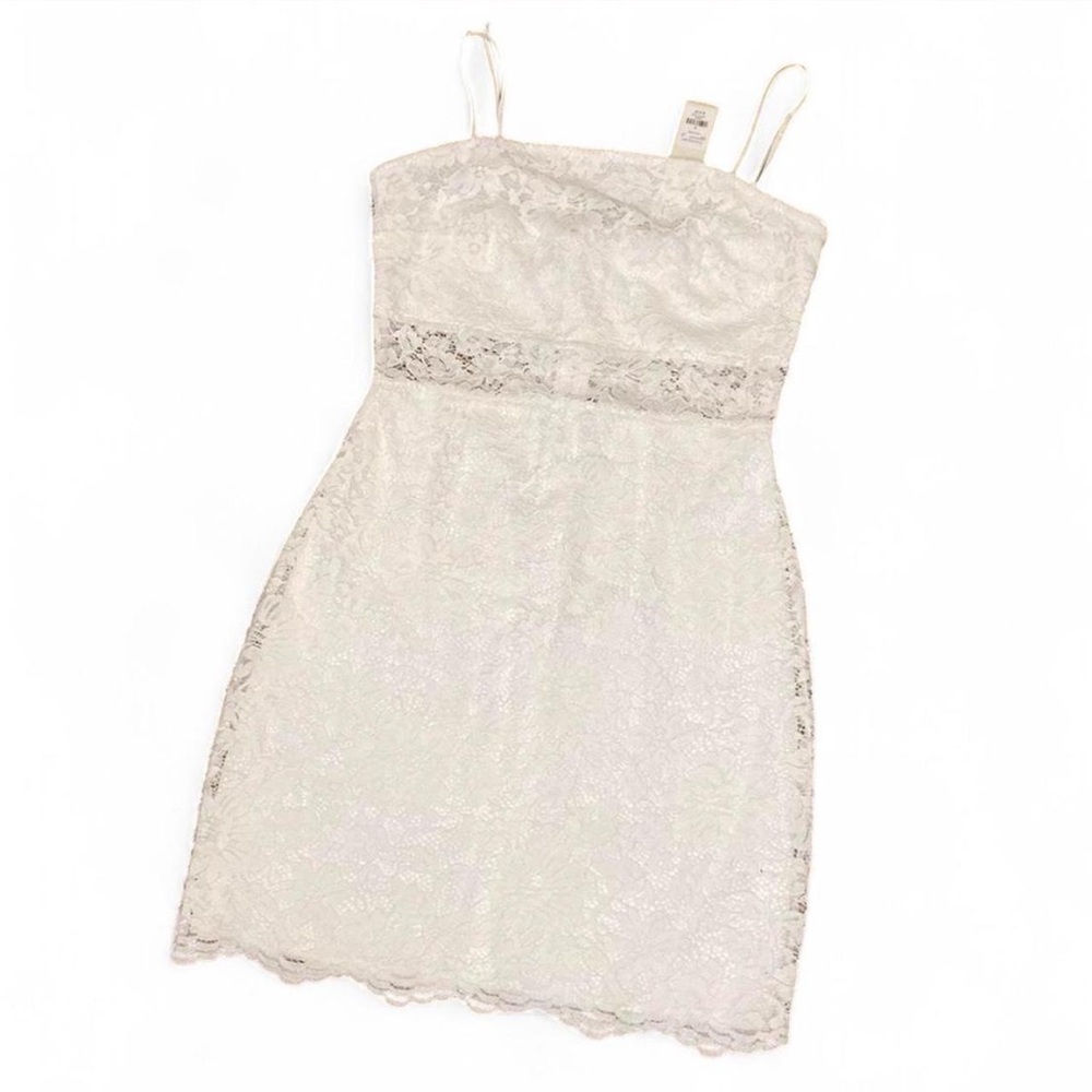 Francesca’s White Lace Spaghetti Strap Dress Cottagecore Boho Summer Mini NWT